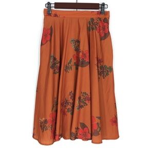 Modcloth Lined Floral Burnt Orange Skirt Medium